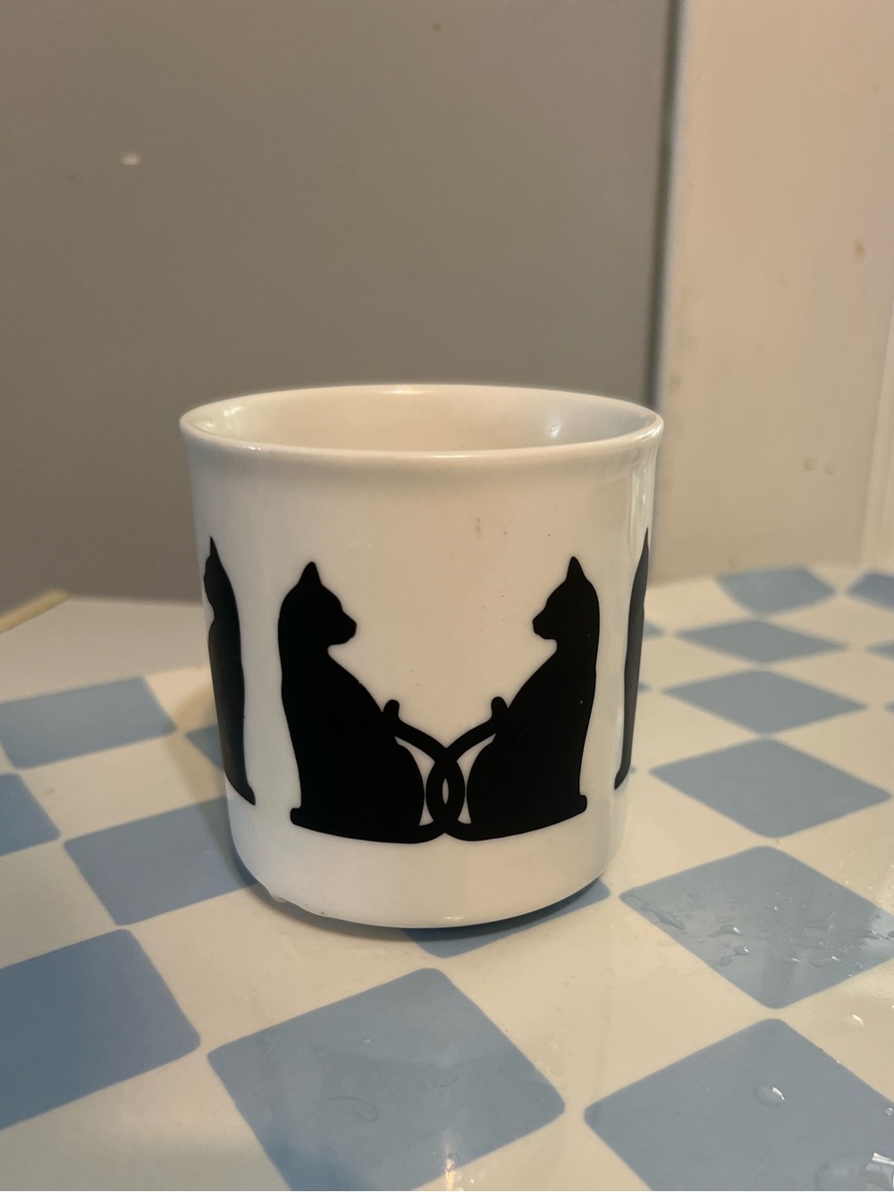 White Ceramic Mug Black Cat Silhouettes